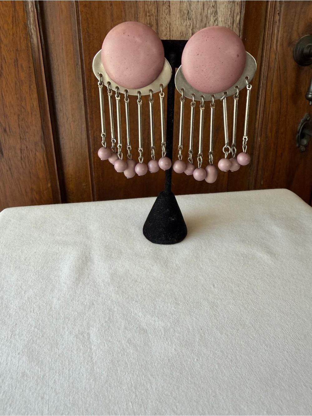 Vintage 60s Mod Space Age Pink Mauve Statement Clip-On Dangle Earrings